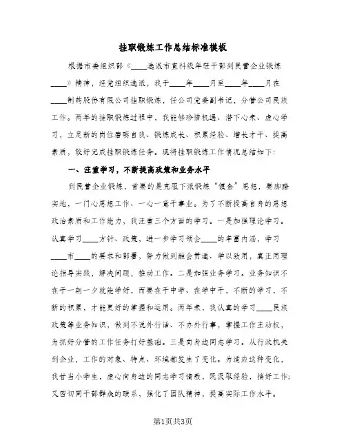 挂职锻炼工作总结标准模板(二篇)