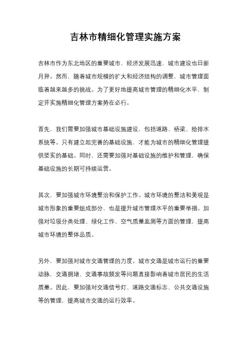吉林市精细化管理实施方案