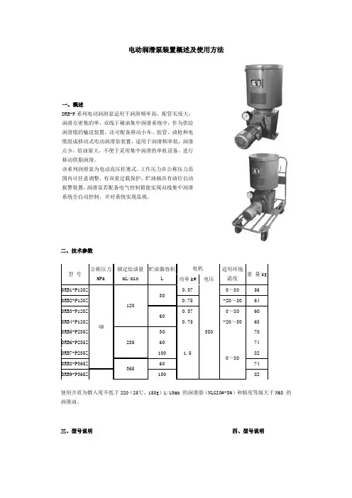 电动润滑泵装置概述及使用方法