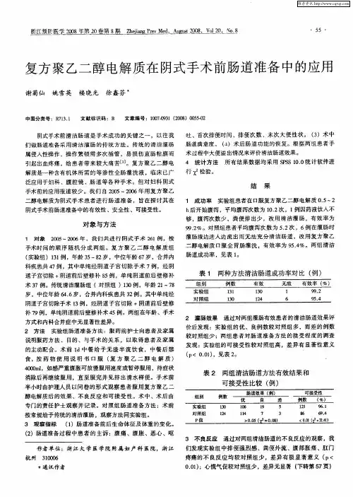 复方聚乙二醇电解质在阴式手术前肠道准备中的应用