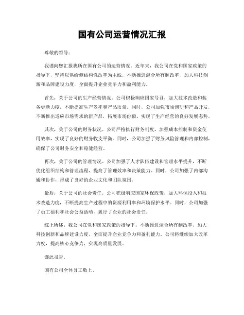 国有公司运营情况汇报