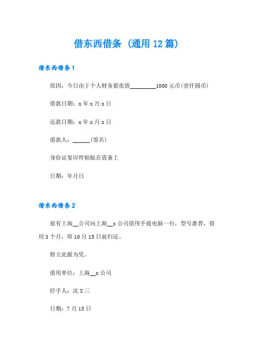 借东西借条 (通用12篇)