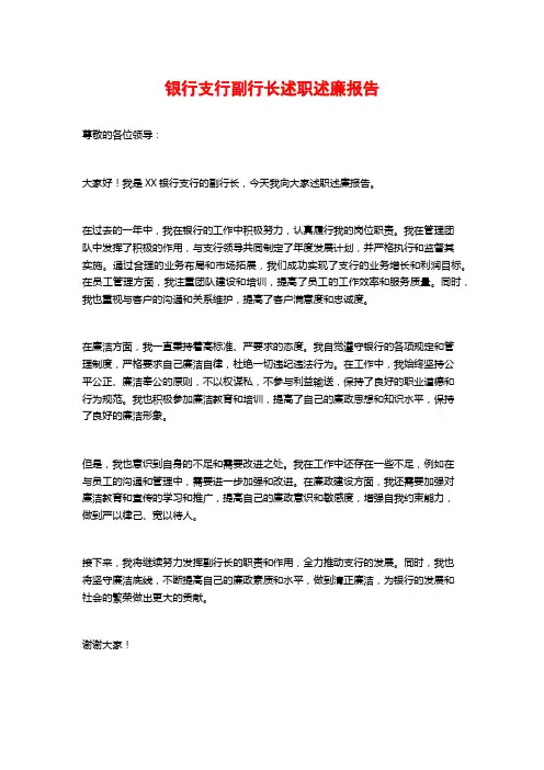 银行支行副行长述职述廉报告 (2)
