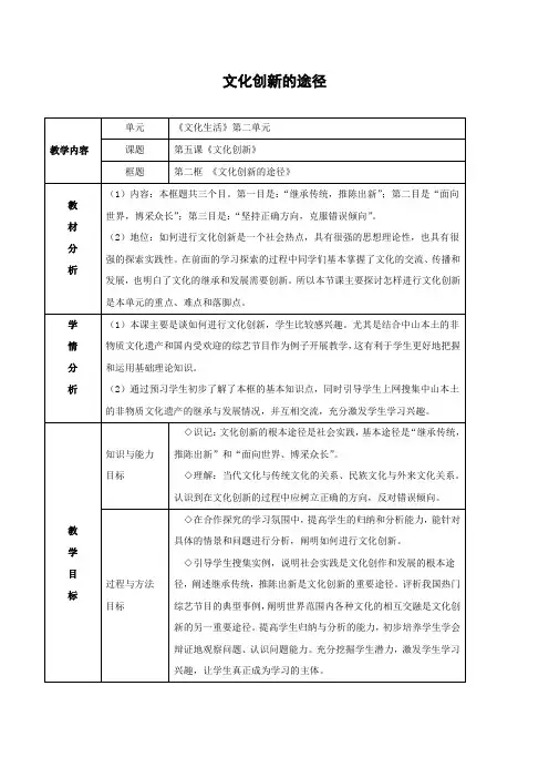 教学设计10：5.2 文化创新的途径
