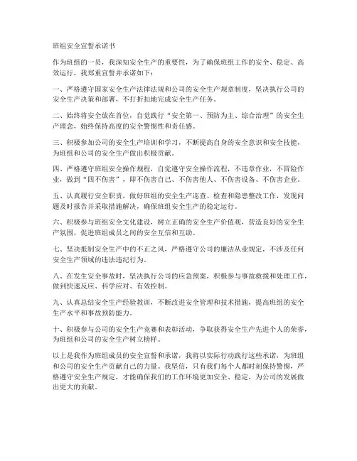 班组安全宣誓承诺书