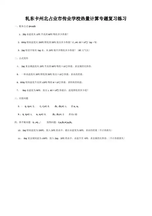 九年级物理全册 热量计算专题复习练习 试题