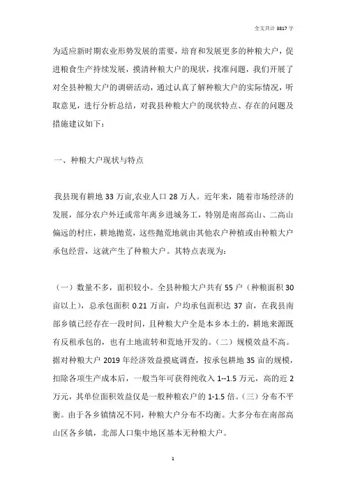 种粮大户现状调研报告