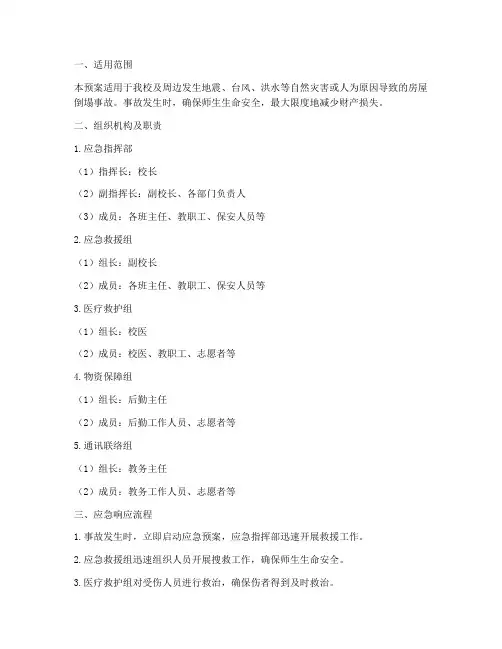 房屋倒塌突发事件应急预案