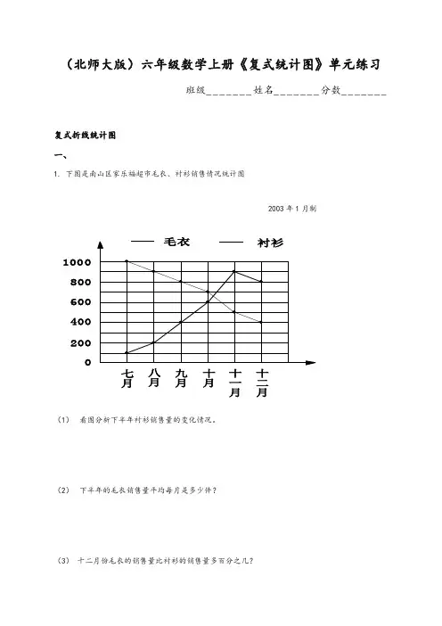 北师大版小学六年级上册数学(复试统计图)单元练习试题-推荐