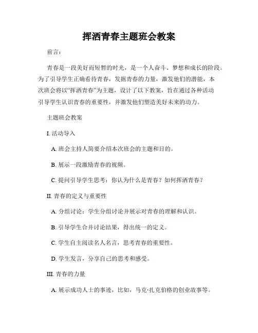 挥洒青春主题班会教案