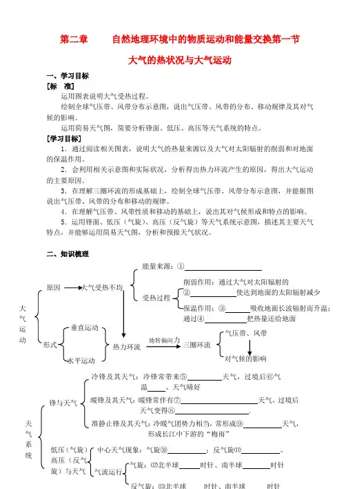 高中地理 2.1 大气热力状况和大气运动学案 中图版必修1