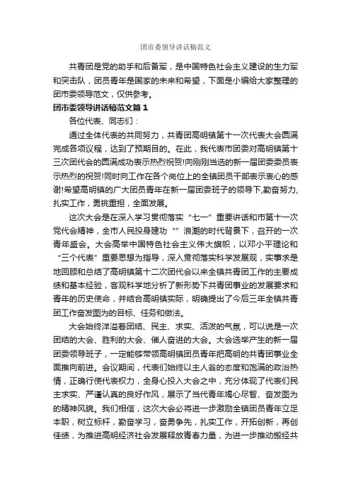 团市委领导讲话稿范文_发言稿_