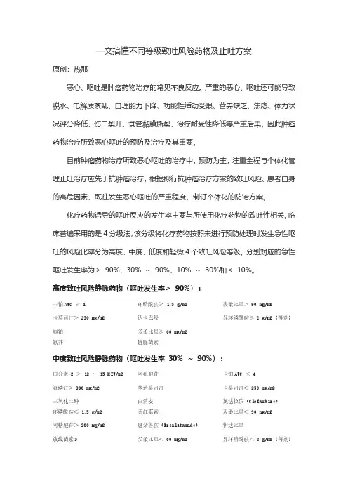 一文搞懂不同等级致吐风险化学药物及止吐方案