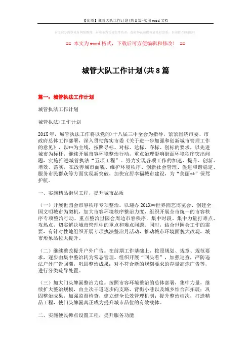 【优质】城管大队工作计划(共8篇-实用word文档 (8页)