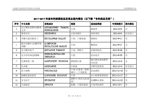 (仅供参考)2011-2017年底专利到期的药品