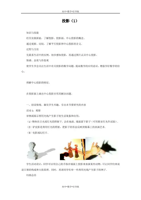 北师大版-数学-九年级上册-5.1 投影(1) 教案