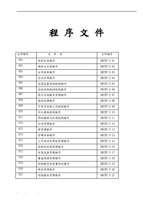 HIV实验室程序文件与记录表格模板