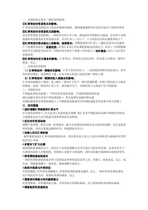 汇率变化对一国经济的影响主要有以下几方面