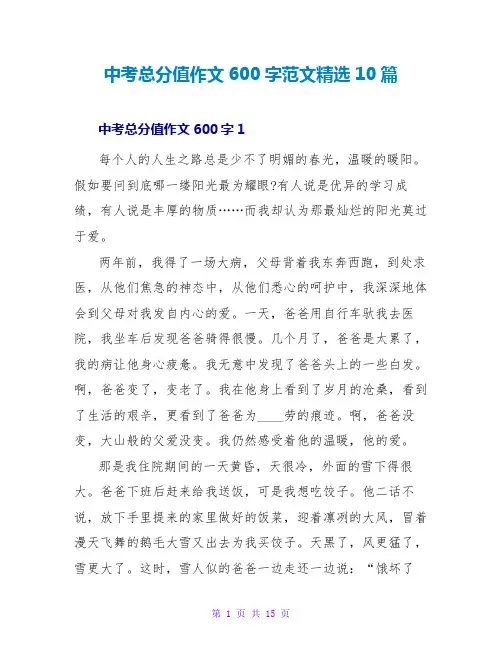 中考满分作文600字范文精选10篇