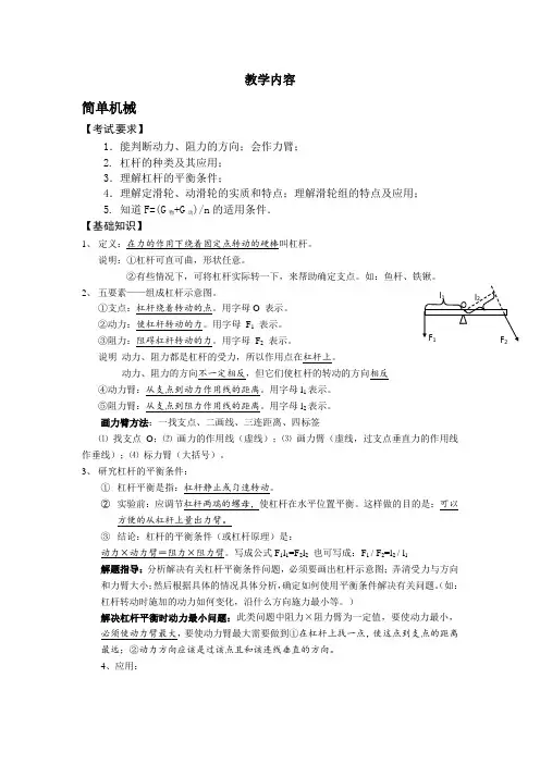 经典简单机械 功和机械能讲义 中考专题复习 有答案