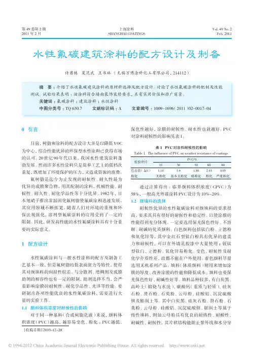 水性氟碳建筑涂料的配方设计及制备