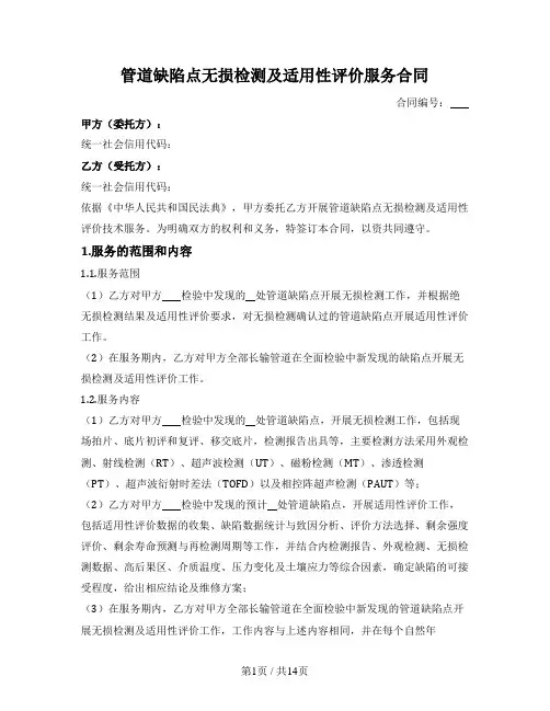 管道缺陷点无损检测及适用性评价服务合同