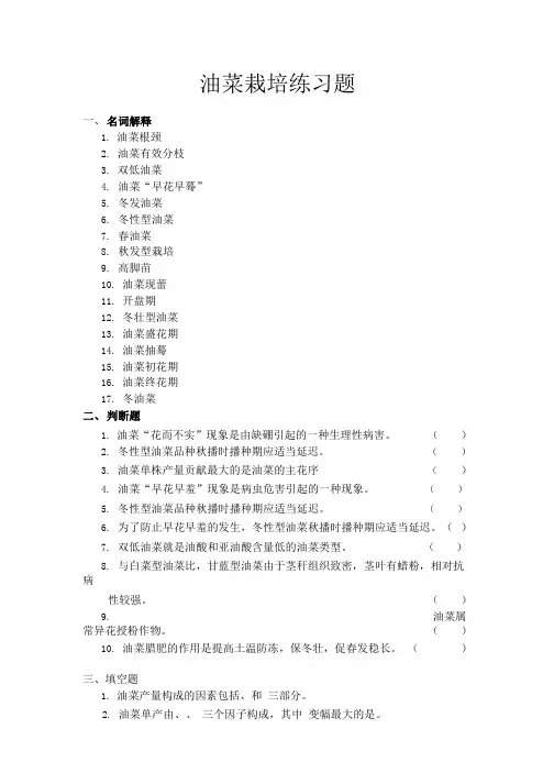 油菜栽培练习题.doc