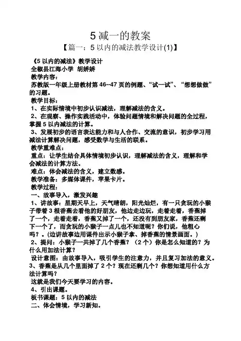 5减一的教案