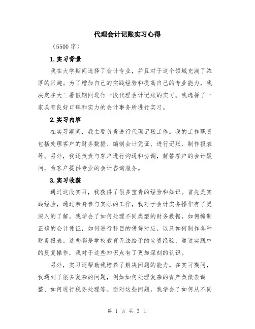 代理会计记账实习心得