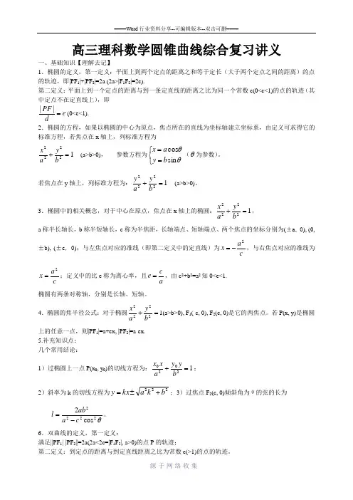 高三理科数学圆锥曲线综合复习讲义学生版