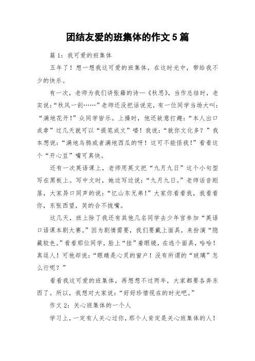 团结友爱的班集体的作文5篇_作文