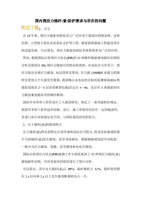 国内预应力锚杆(索)防护要求与存在的问题 