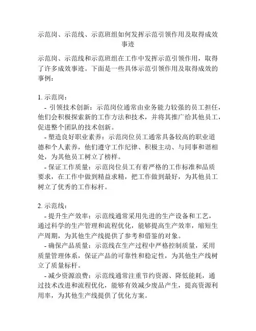 示范岗、示范线、示范班组如何发挥示范引领作用及取得成效事迹
