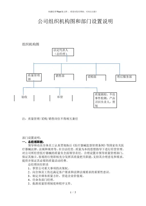 企业组织机构和部门设置说明