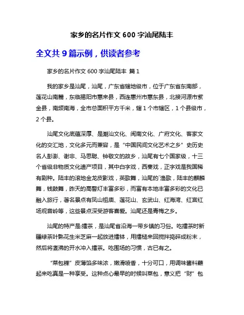 家乡的名片作文600字汕尾陆丰