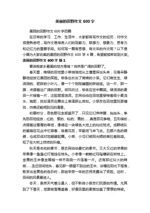 美丽的田野作文600字四篇