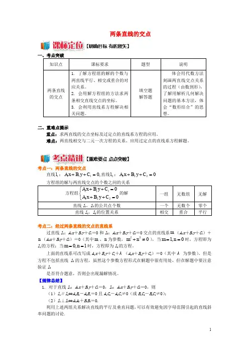 2020高中数学 第2章 平面解析几何初步 第一节 直线的方程4 两条直线的交点学案 苏教版必修2