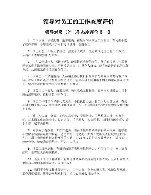 领导对员工的工作态度评价