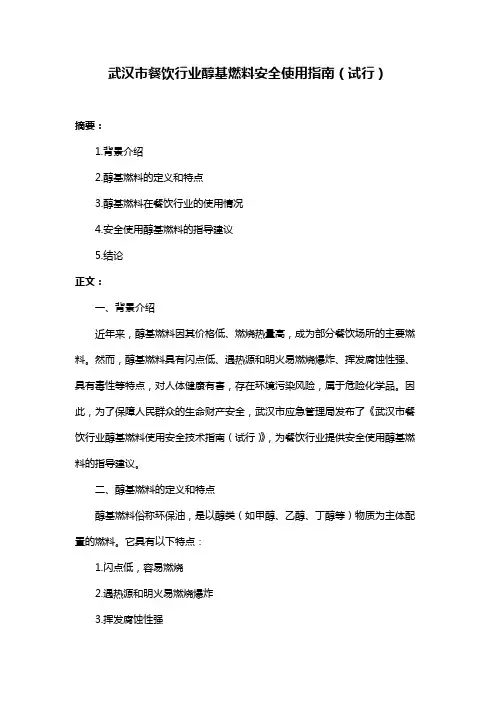 武汉市餐饮行业醇基燃料安全使用指南(试行)