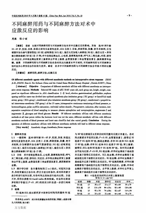 不同麻醉用药与不同麻醉方法对术中应激反应的影响