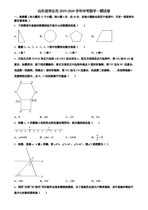 山东省枣庄市2019-2020学年中考数学一模试卷含解析