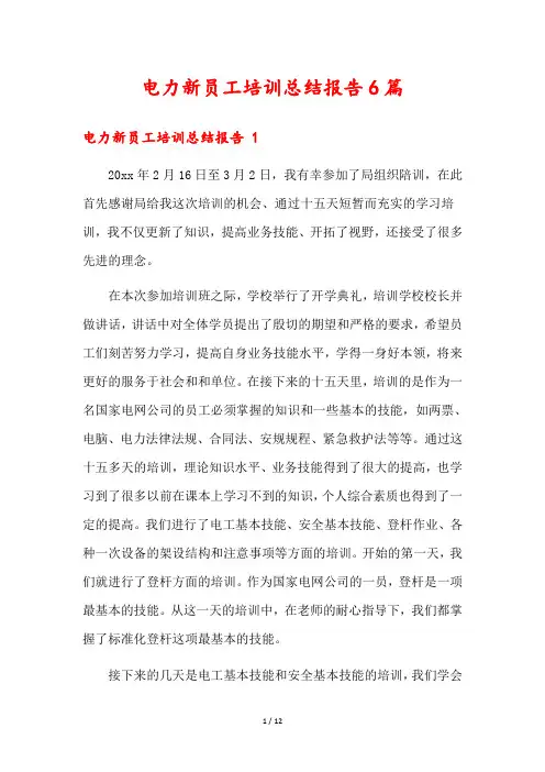 电力新员工培训总结报告6篇