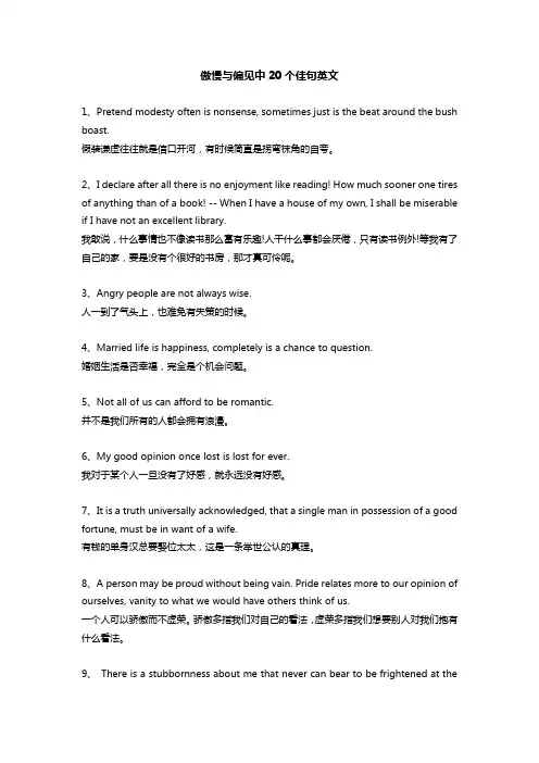 傲慢与偏见中20个佳句英文