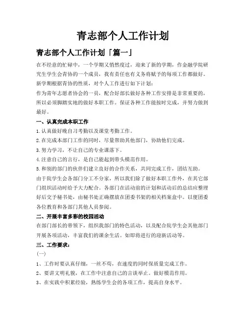 青志部个人工作计划
