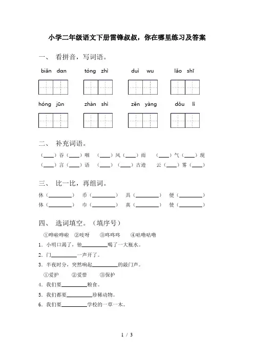 小学二年级语文下册雷锋叔叔,你在哪里练习及答案