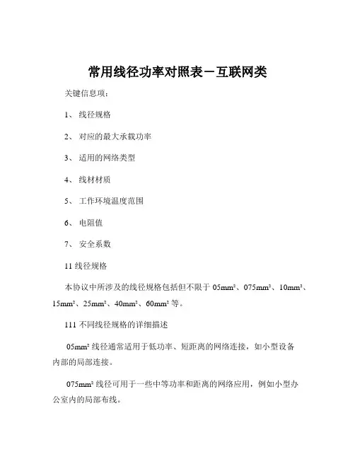 常用线径功率对照表-互联网类