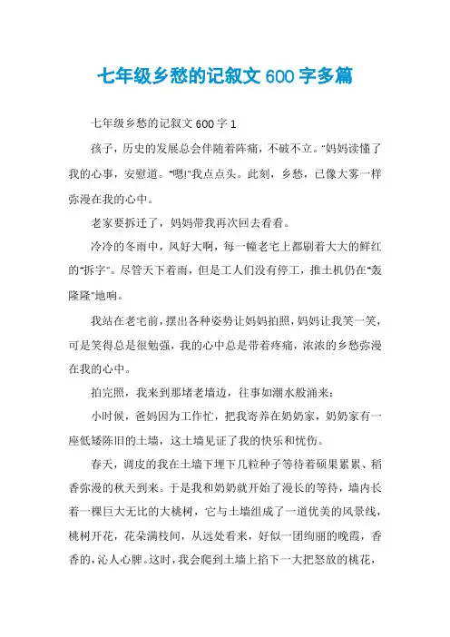 七年级乡愁的记叙文600字多篇