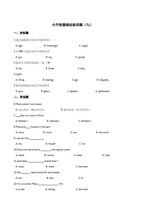 六年级下册英语试题小升初基础达标训练(九) 冀教版 (含答案)