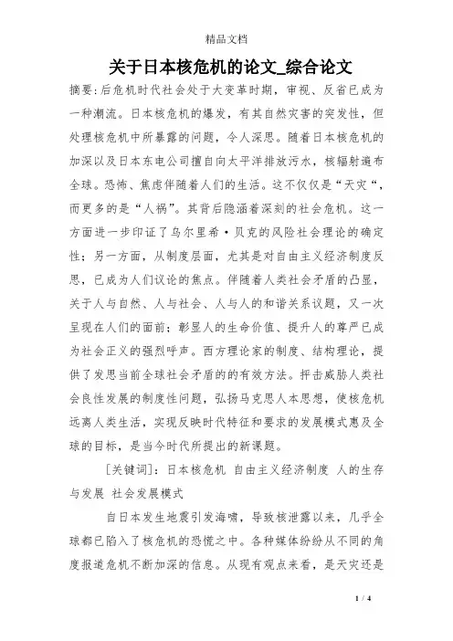 关于日本核危机的论文_综合论文