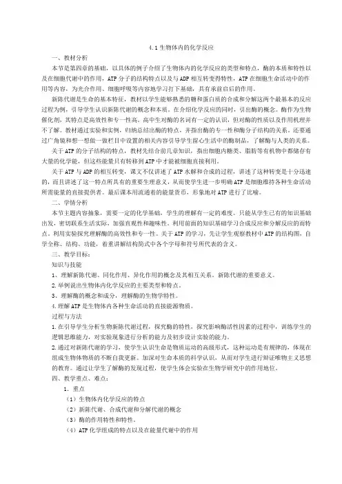 生物体内的化学反应